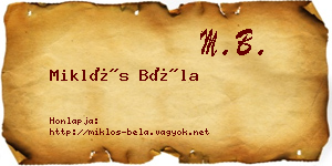 Miklós Béla névjegykártya